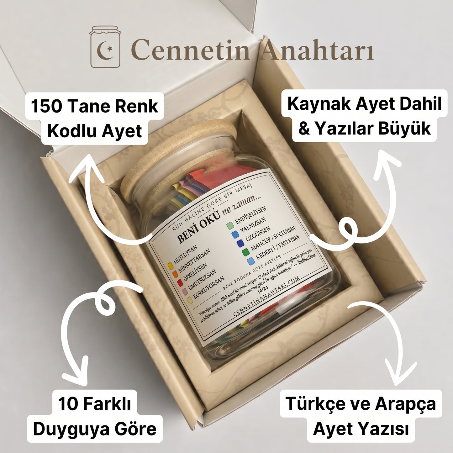 Huzur Kavanoz - 150 Ayet - 10 Renkli(Moduna Göre)